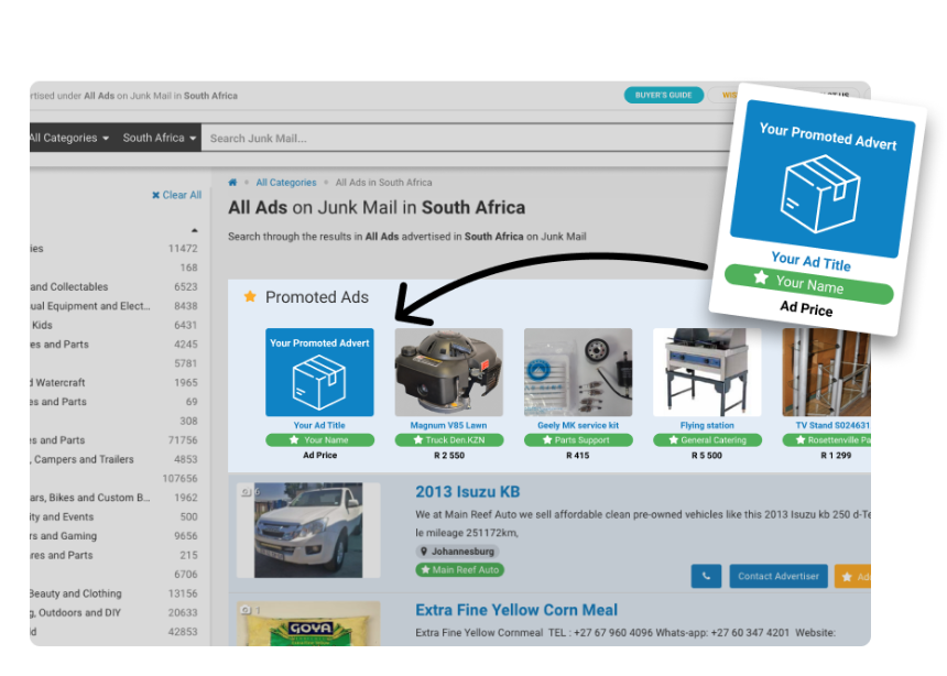 Get more exposure by promoting your advert as a gallery ad on Junk Mail